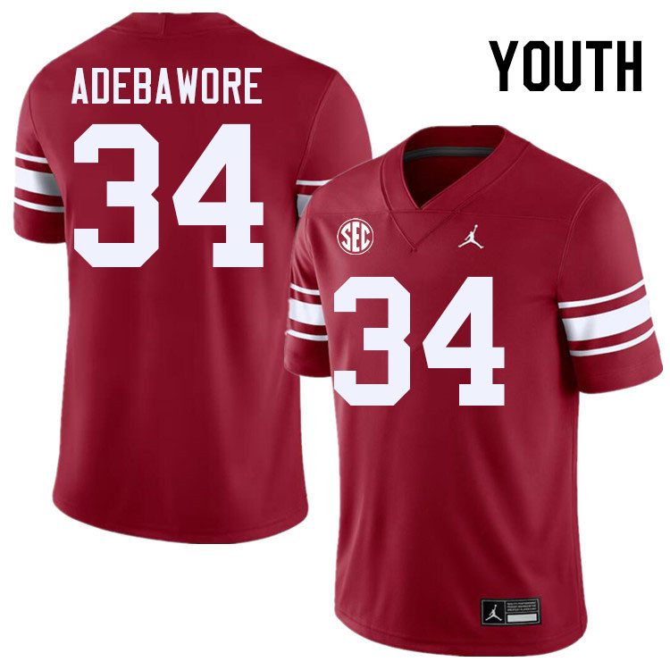 Youth #34 Adepoju Adebawore Oklahoma Sooners 2024 SEC Conference College Football Jerseys-Throwback